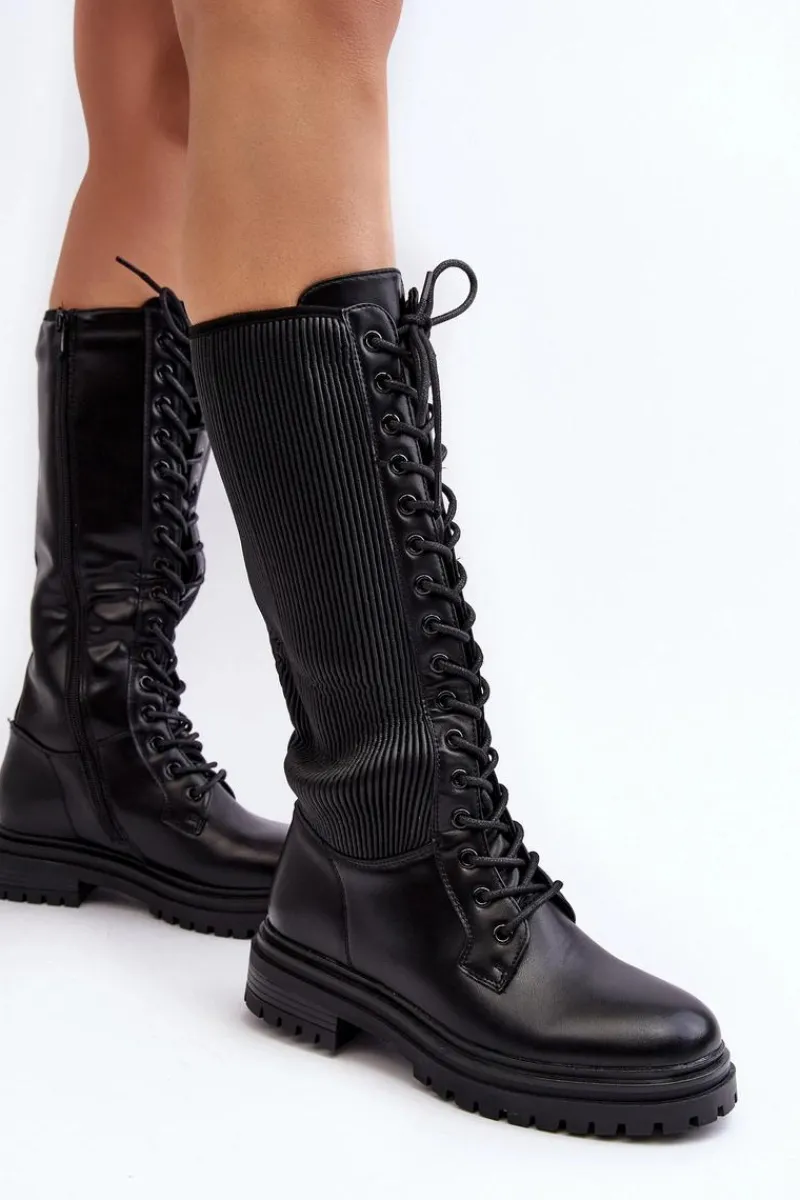 Online Boto Sznurowane Kozaki Glany Przed Kolano Czarne Idandrou