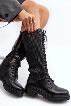 Online Boto Sznurowane Kozaki Glany Przed Kolano Czarne Idandrou