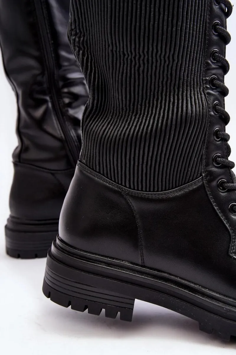 Online Boto Sznurowane Kozaki Glany Przed Kolano Czarne Idandrou