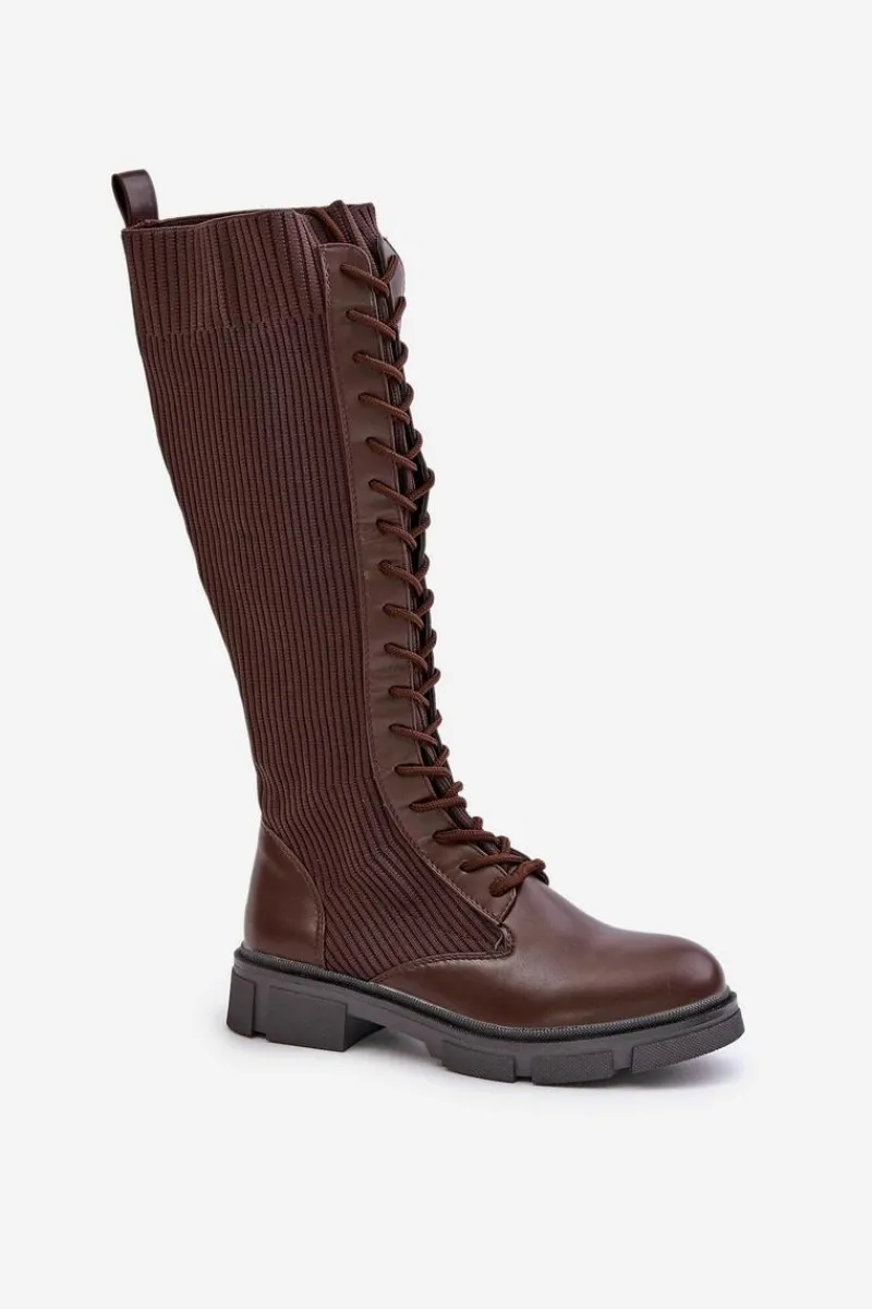 Outlet Boto Sznurowane Kozaki Z Elastyczną Cholewką Brązowe Vamilena