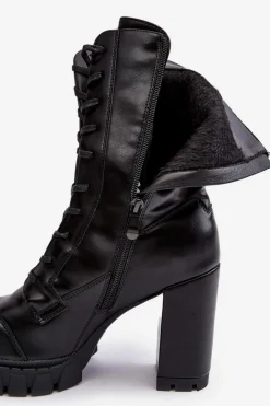 Online Boto Sznurowane Skórzane Botki Na Masywnym Słupku Czarne Khariah