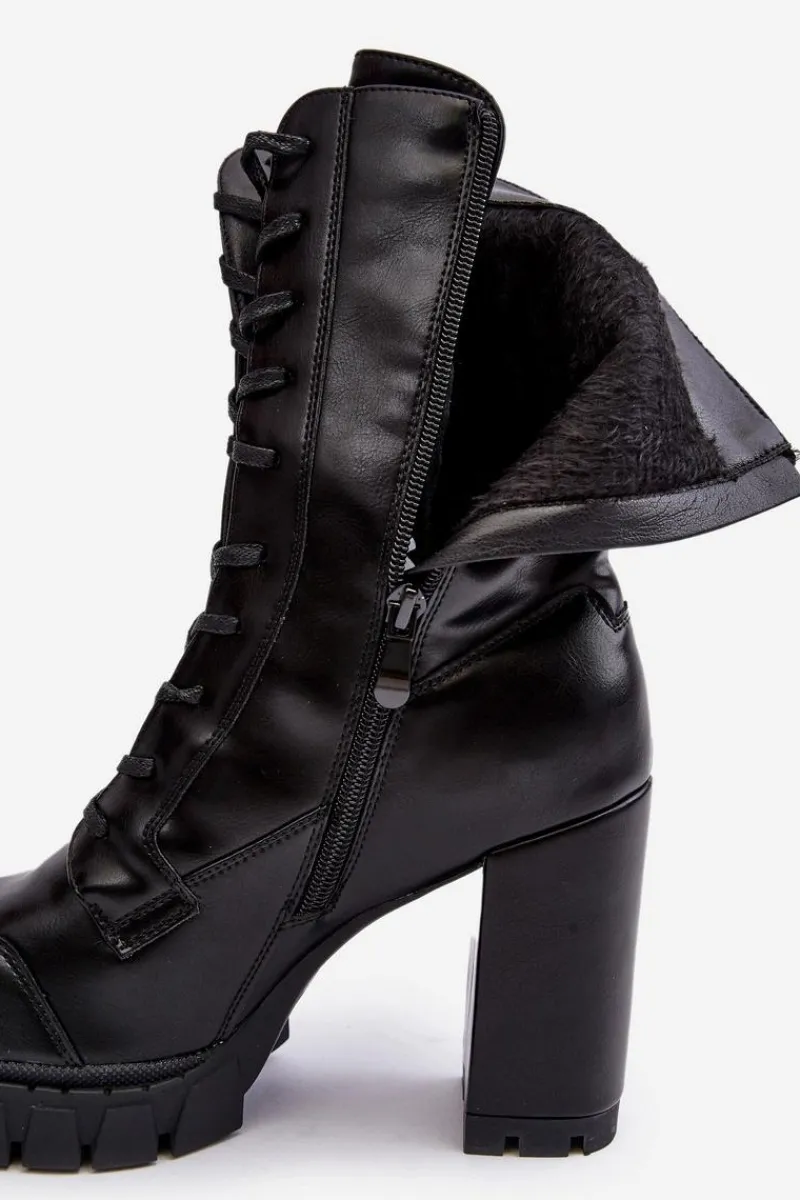Online Boto Sznurowane Skórzane Botki Na Masywnym Słupku Czarne Khariah