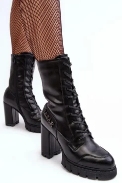 Online Boto Sznurowane Skórzane Botki Na Masywnym Słupku Czarne Khariah