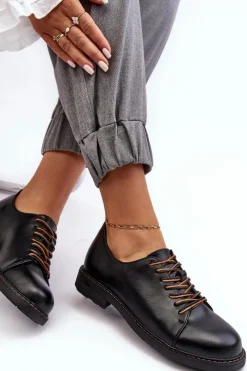 Półbuty Skórzane>Buty damskie Vinceza Sznurowane Skórzane Damskie Półbuty Czarne Nakera