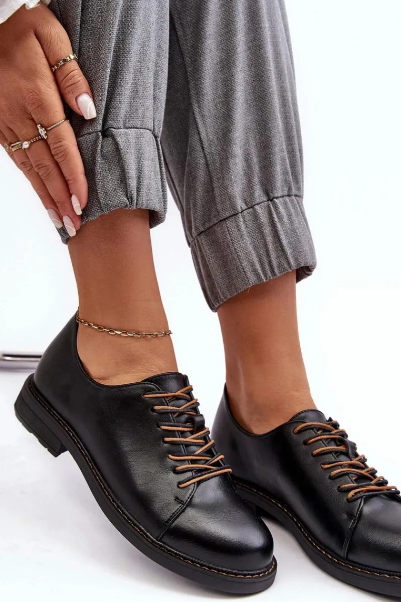 Półbuty Skórzane>Buty damskie Vinceza Sznurowane Skórzane Damskie Półbuty Czarne Nakera