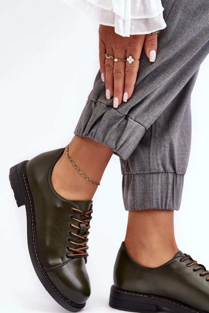 Hot Buty damskie Vinceza Sznurowane Skórzane Damskie Półbuty Ciemnozielone Nakera