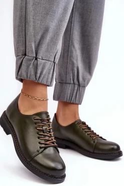 Hot Buty damskie Vinceza Sznurowane Skórzane Damskie Półbuty Ciemnozielone Nakera