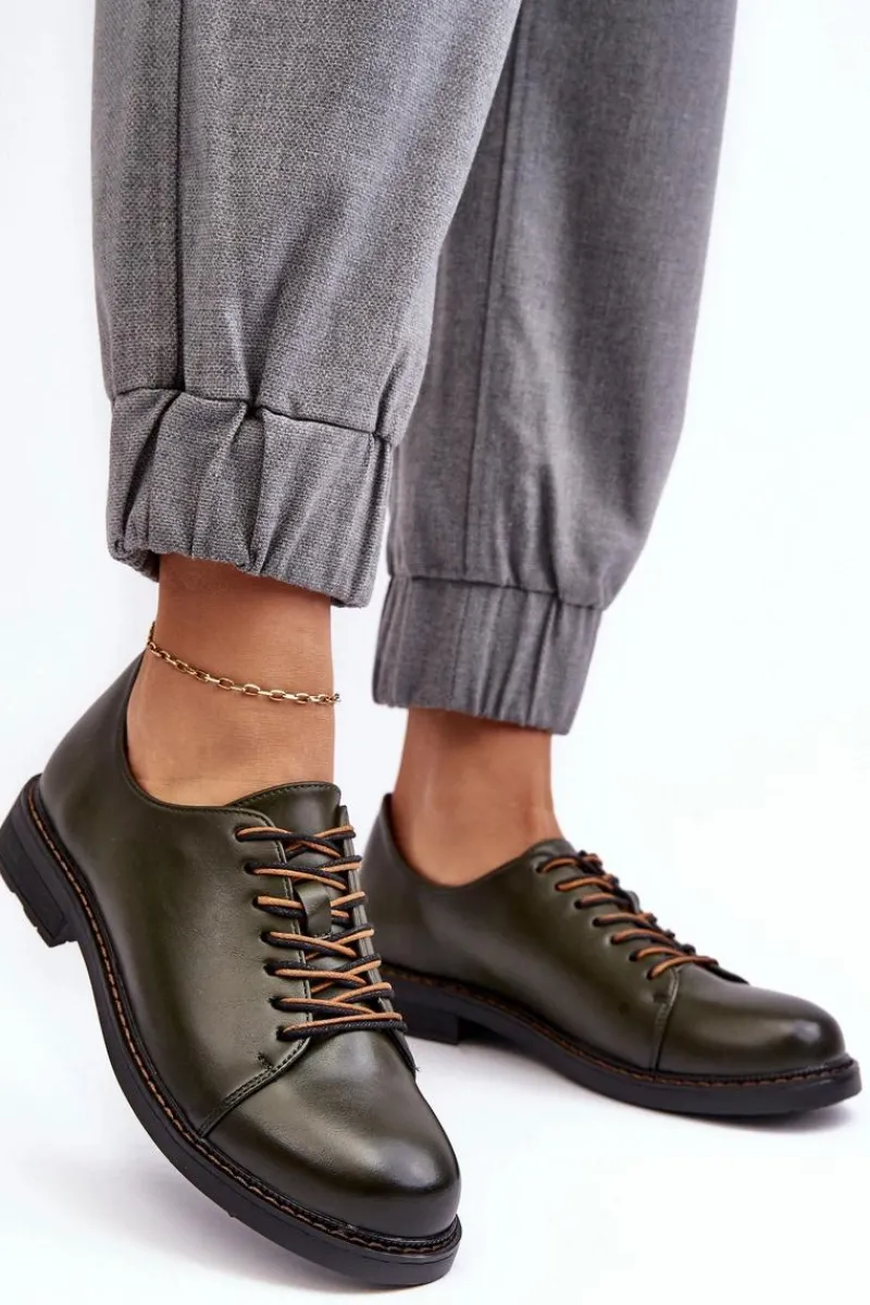 Hot Buty damskie Vinceza Sznurowane Skórzane Damskie Półbuty Ciemnozielone Nakera