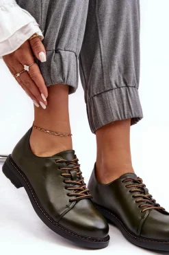 Hot Buty damskie Vinceza Sznurowane Skórzane Damskie Półbuty Ciemnozielone Nakera