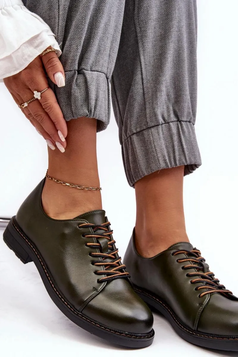 Hot Buty damskie Vinceza Sznurowane Skórzane Damskie Półbuty Ciemnozielone Nakera