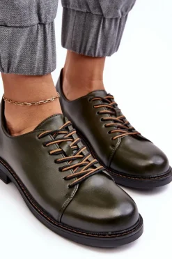 Hot Buty damskie Vinceza Sznurowane Skórzane Damskie Półbuty Ciemnozielone Nakera