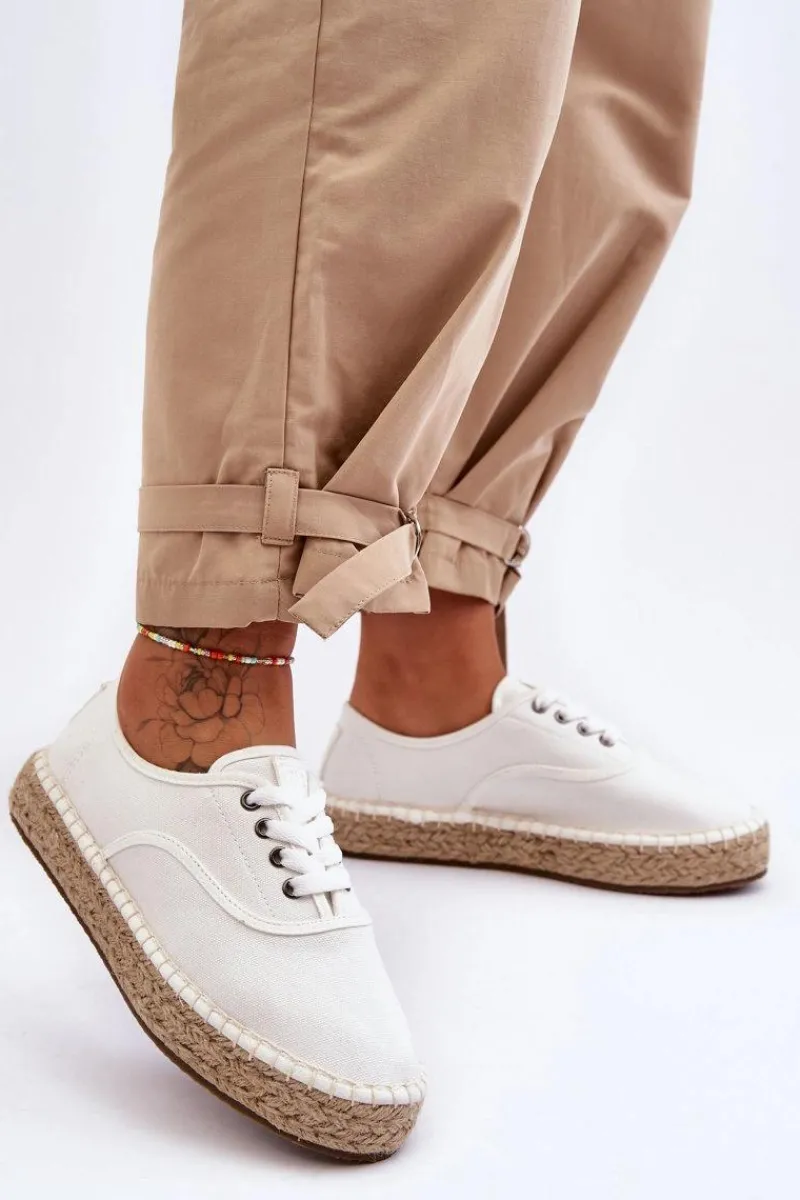 Trampki Damskie Big Star|Trampki Damskie Niskie>Big Star Shoes Sznurowane Trampki Espadryle Big Star LL274833 Białe