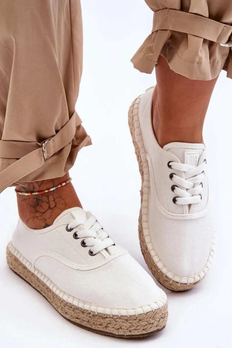 Trampki Damskie Big Star|Trampki Damskie Niskie>Big Star Shoes Sznurowane Trampki Espadryle Big Star LL274833 Białe