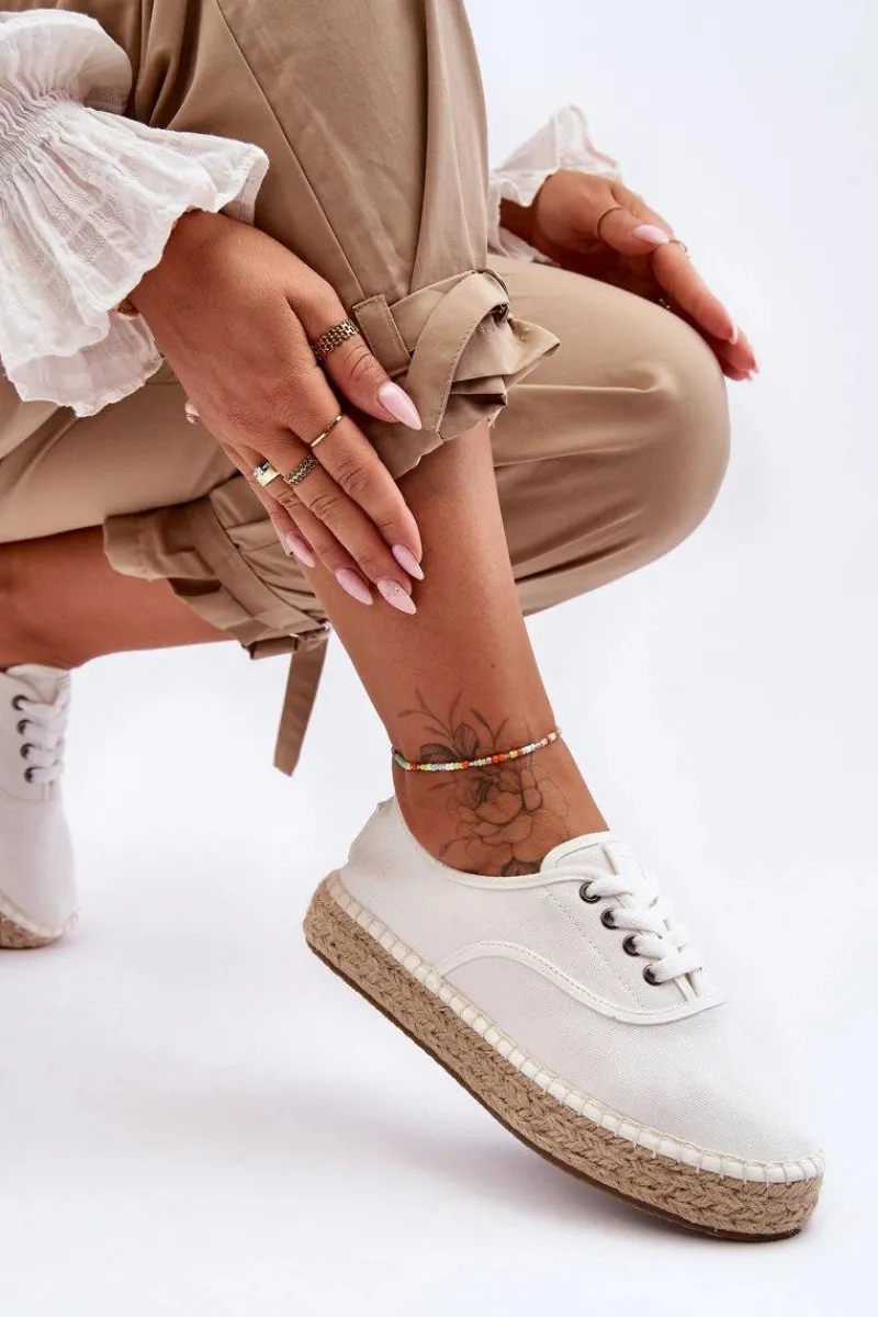 Trampki Damskie Big Star|Trampki Damskie Niskie>Big Star Shoes Sznurowane Trampki Espadryle Big Star LL274833 Białe