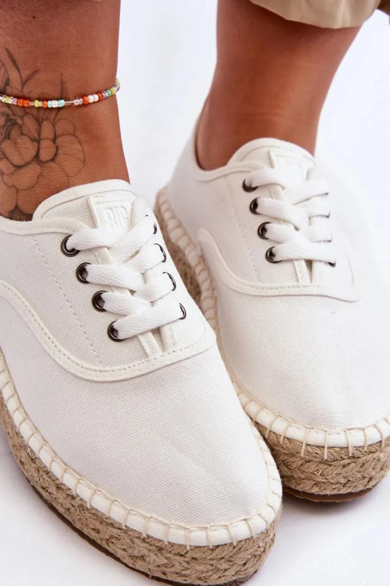 Trampki Damskie Big Star|Trampki Damskie Niskie>Big Star Shoes Sznurowane Trampki Espadryle Big Star LL274833 Białe