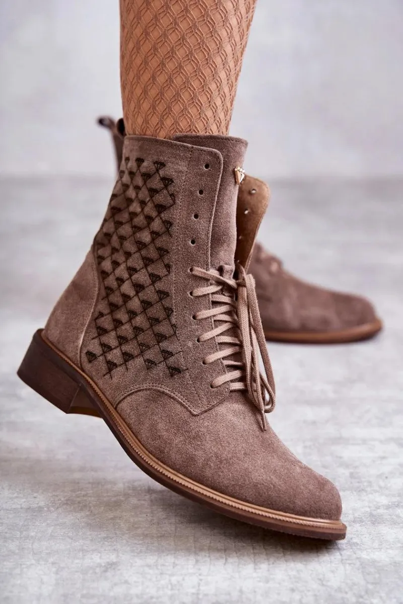 Botki Wiosenne|Botki Skórzane>Boto Sznurowane Zamszowe Botki Nicole 2751 Brązowe