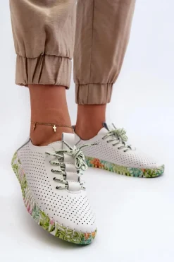 Półbuty Skórzane>Damskie buty S.Barski Sznurowe Półbuty Damskie Ze Skóry Naturalnej Białe Farnalea