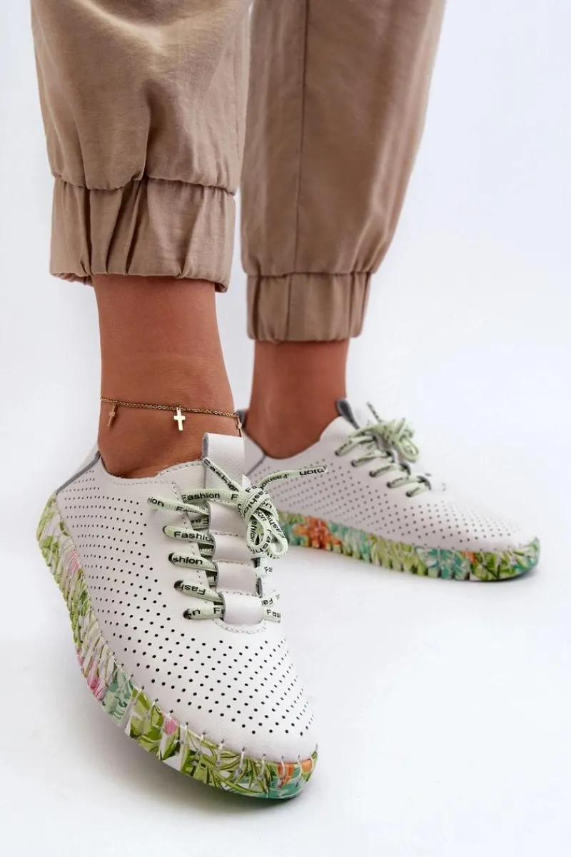 Półbuty Skórzane>Damskie buty S.Barski Sznurowe Półbuty Damskie Ze Skóry Naturalnej Białe Farnalea