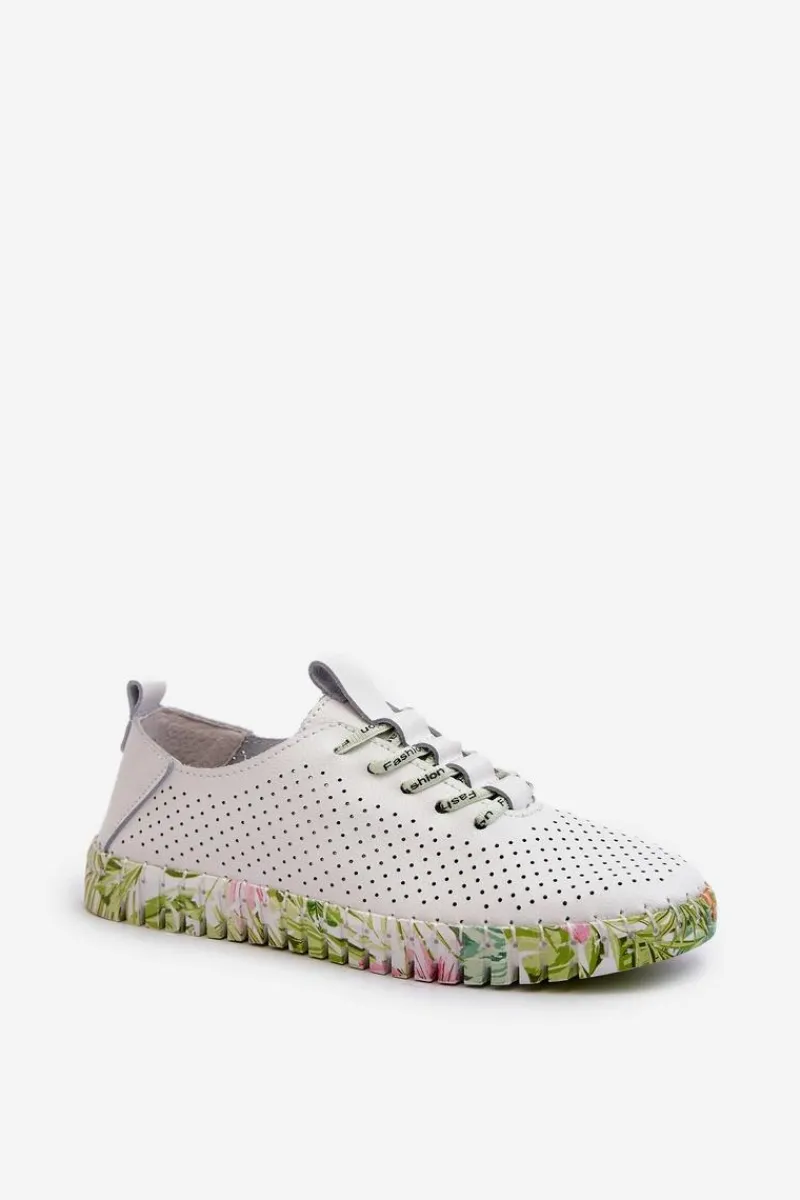 Półbuty Skórzane>Damskie buty S.Barski Sznurowe Półbuty Damskie Ze Skóry Naturalnej Białe Farnalea