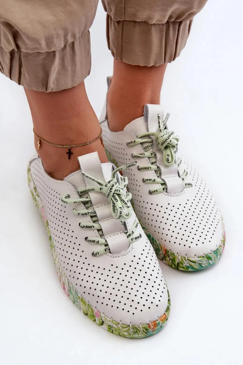 Półbuty Skórzane>Damskie buty S.Barski Sznurowe Półbuty Damskie Ze Skóry Naturalnej Białe Farnalea