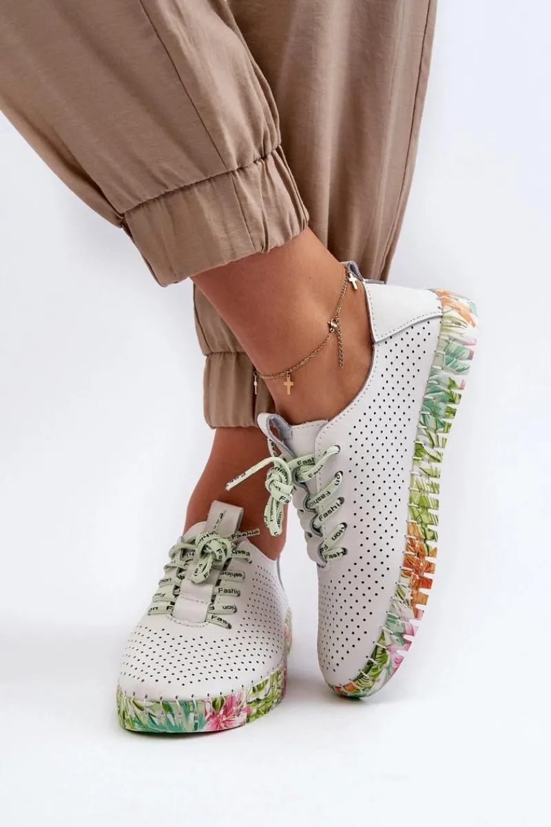 Półbuty Skórzane>Damskie buty S.Barski Sznurowe Półbuty Damskie Ze Skóry Naturalnej Białe Farnalea