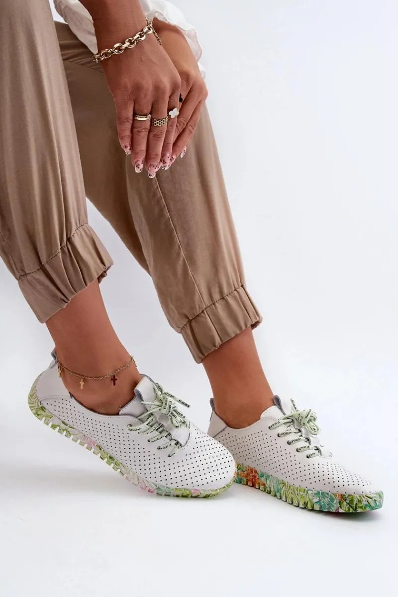 Półbuty Skórzane>Damskie buty S.Barski Sznurowe Półbuty Damskie Ze Skóry Naturalnej Białe Farnalea