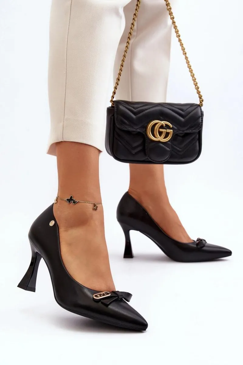 Czółenka Klasyczne>Buty damskie Vinceza Szpiki Eko Skórzane Czarne Kismetti