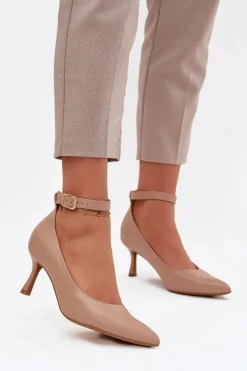 Czółenka Klasyczne>Boto Szpilki Czółenka Z Paskiem Ciemnobeżowe Perrine Beżowy
