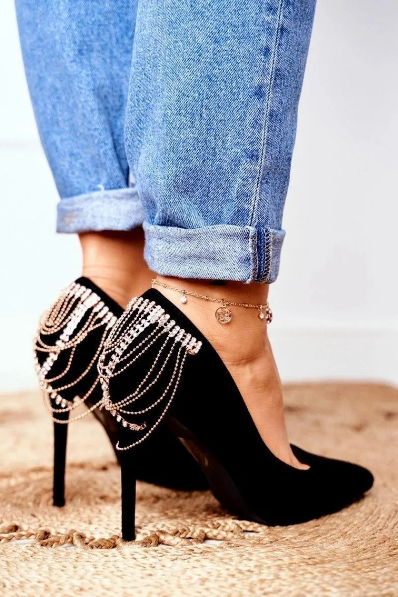 Hot Boto Szpilki Damskie Czarne Zamszowe Imprezowe Pacardo