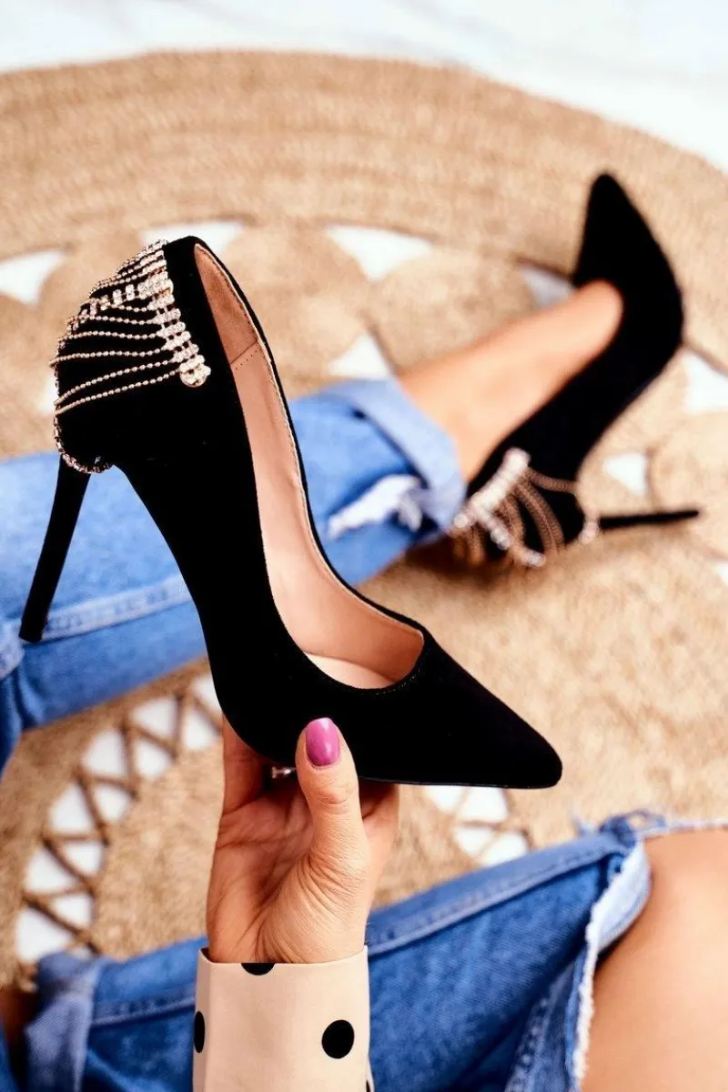 Hot Boto Szpilki Damskie Czarne Zamszowe Imprezowe Pacardo