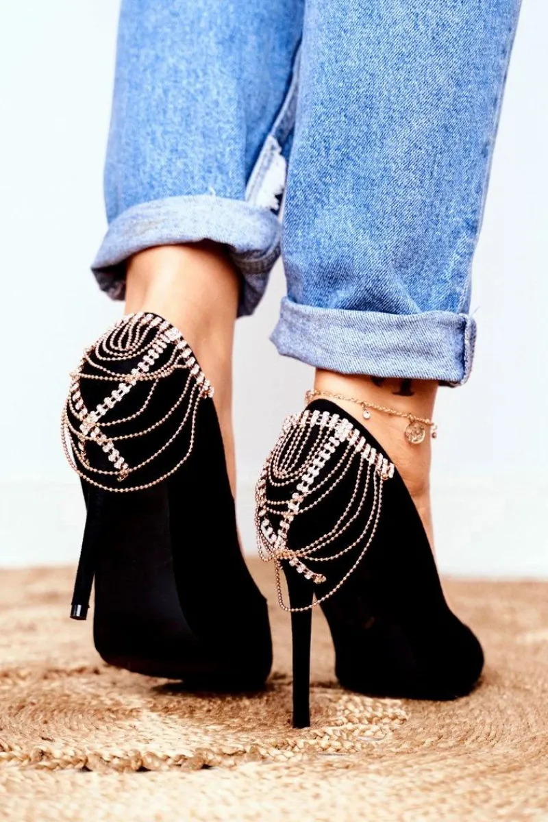 Hot Boto Szpilki Damskie Czarne Zamszowe Imprezowe Pacardo