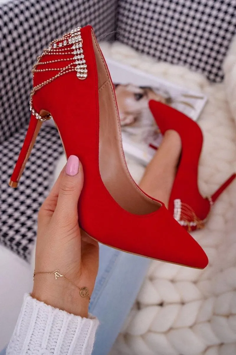 Szpilki Damskie Czerwone Zamszowe Imprezowe Pacardo Damskie Szpilki Zamszowe