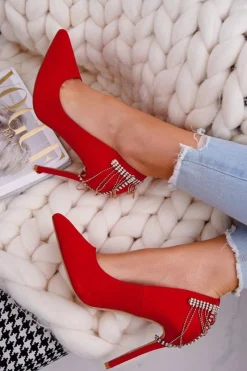 Szpilki Damskie Czerwone Zamszowe Imprezowe Pacardo Damskie Szpilki Zamszowe