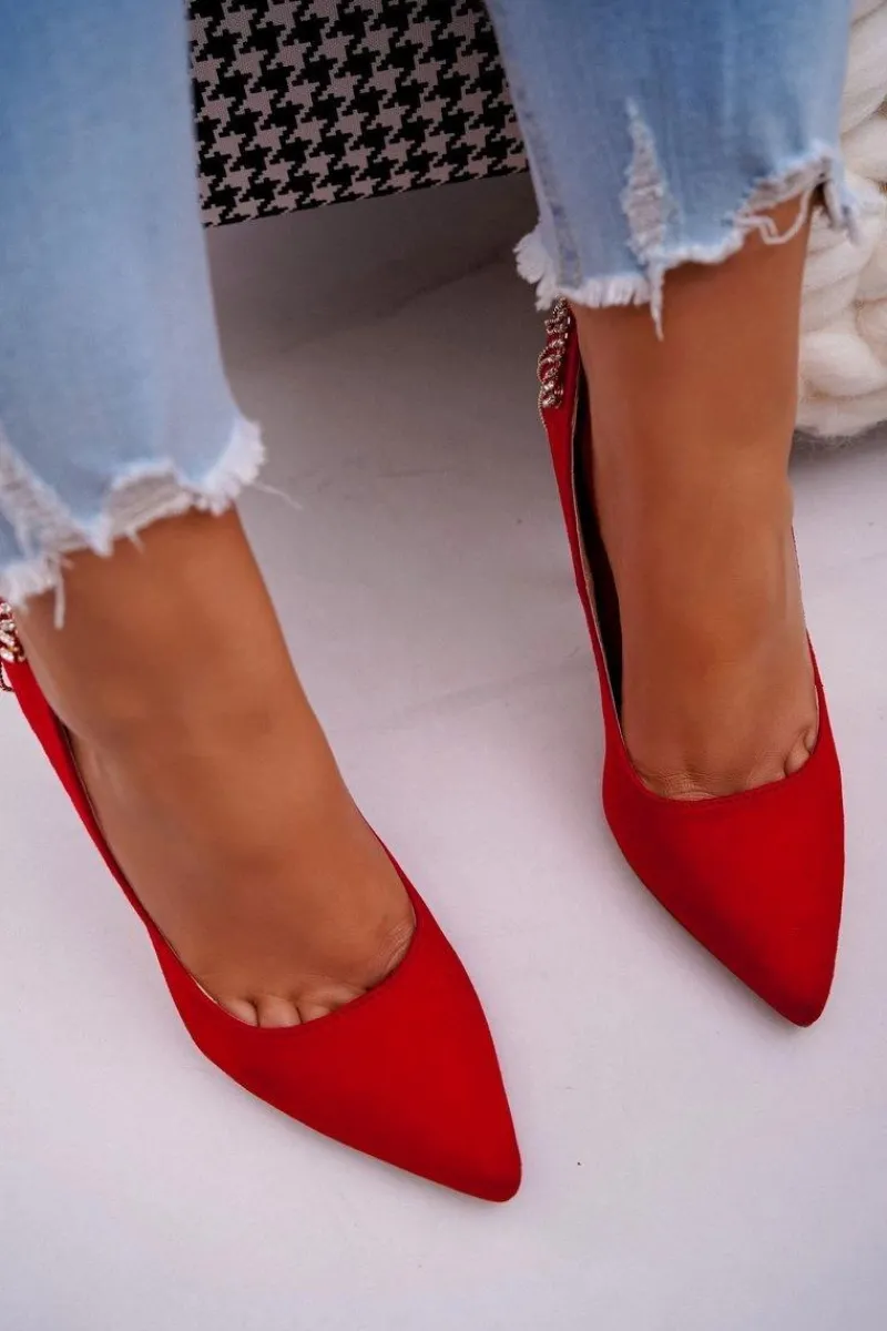 Szpilki Damskie Czerwone Zamszowe Imprezowe Pacardo Damskie Szpilki Zamszowe