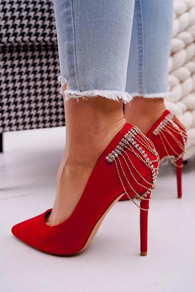 Szpilki Damskie Czerwone Zamszowe Imprezowe Pacardo Damskie Szpilki Zamszowe