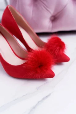 Best Boto Szpilki damskie Czerwone Zamszowe Lu Boo Pompon