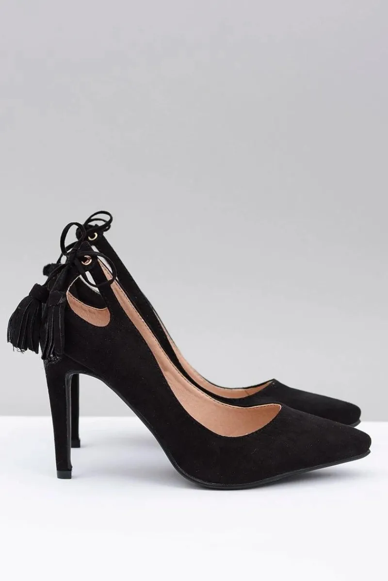 Outlet Szpilki damskie Lu Boo Czarne Zamszowe Loona Damskie Szpilki Zamszowe