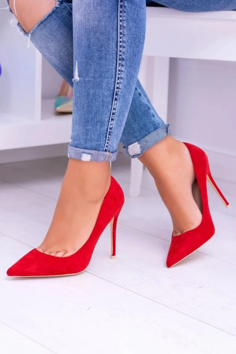 Online Boto Szpilki damskie Lu Boo Zamszowe Czerwone W Szpic Fione