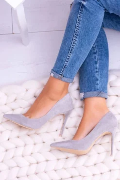 Szpilki Zamszowe>Boto Szpilki damskie Lu Boo Zamszowe Szare W Szpic Fione