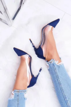 Szpilki Zamszowe>Boto Szpilki Damskie Transparentne W Szpic Granatowe Live