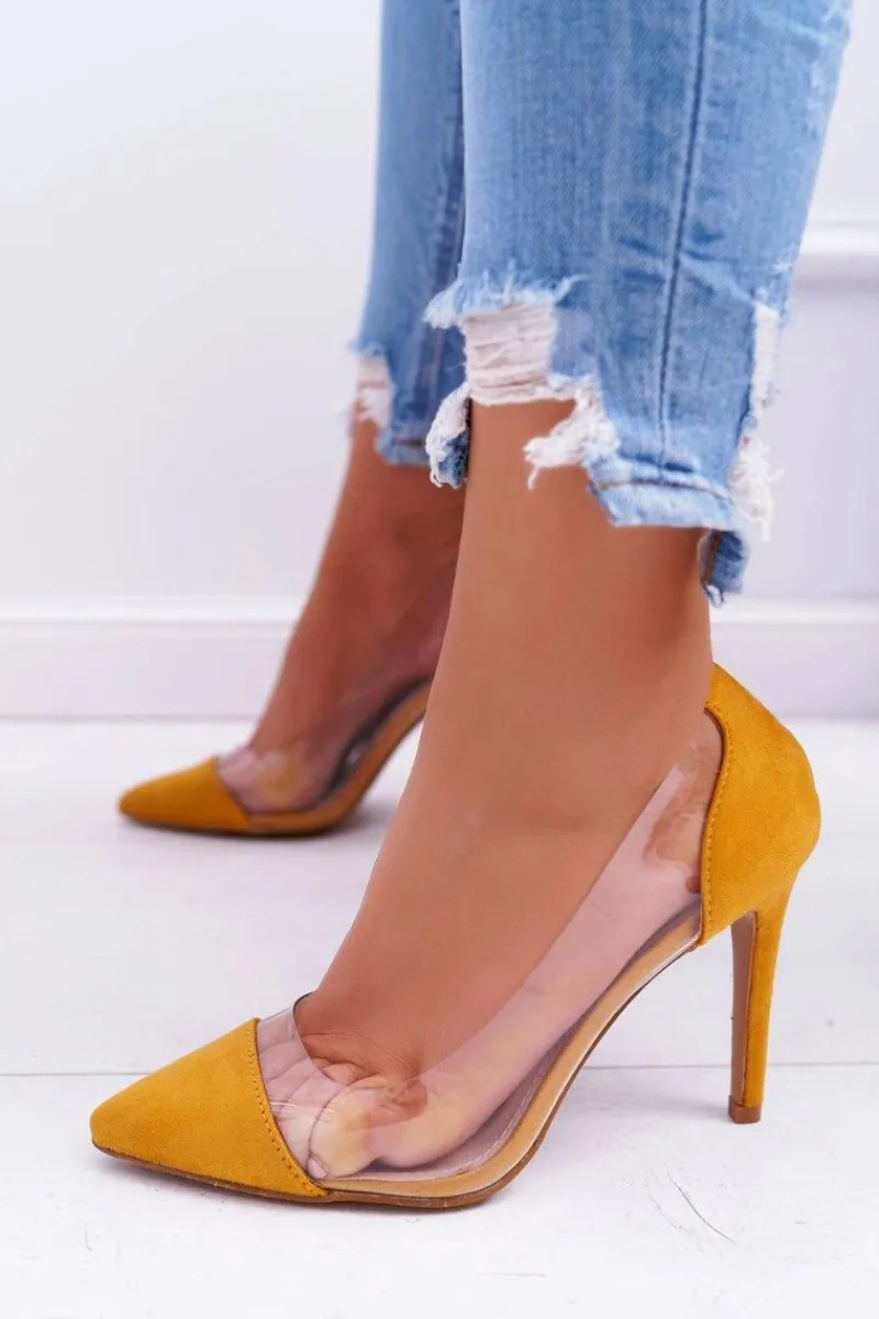 New Boto Szpilki Damskie Transparentne W Szpic Żółte Live