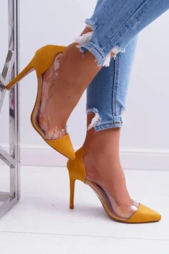 New Boto Szpilki Damskie Transparentne W Szpic Żółte Live