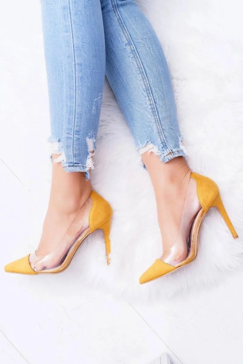 New Boto Szpilki Damskie Transparentne W Szpic Żółte Live