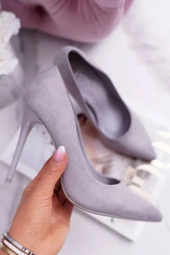 Szpilki Zamszowe>Boto Szpilki Damskie Zamszowe Szare Yanna