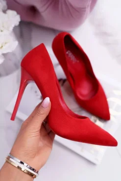Boto Szpilki Damskie Zamszowe Czerwone Yanna