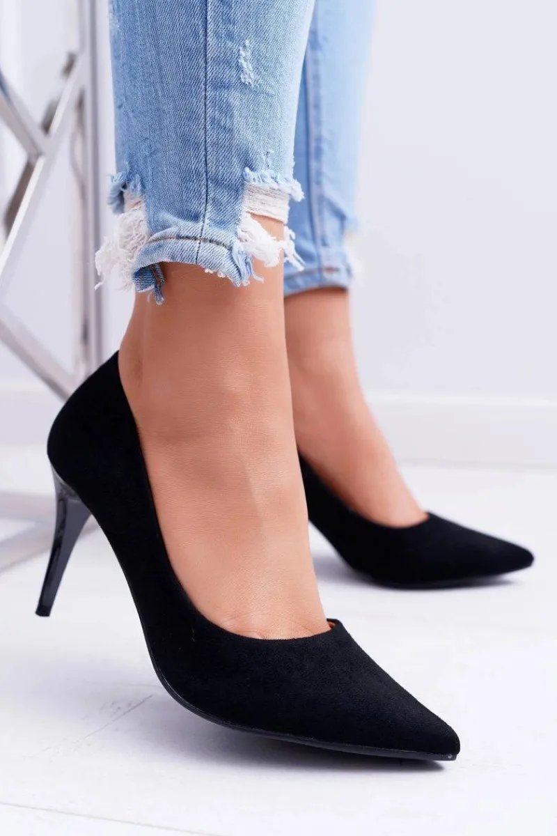 New Boto Szpilki Damskie Zamszowe W Szpic Czarne Cream