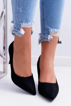 New Boto Szpilki Damskie Zamszowe W Szpic Czarne Cream