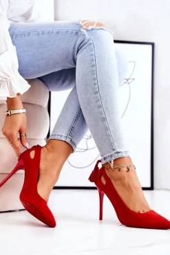 Szpilki Zamszowe></noscript>Boto Szpilki Damskie Zamszowe W Szpic Czerwone Leven