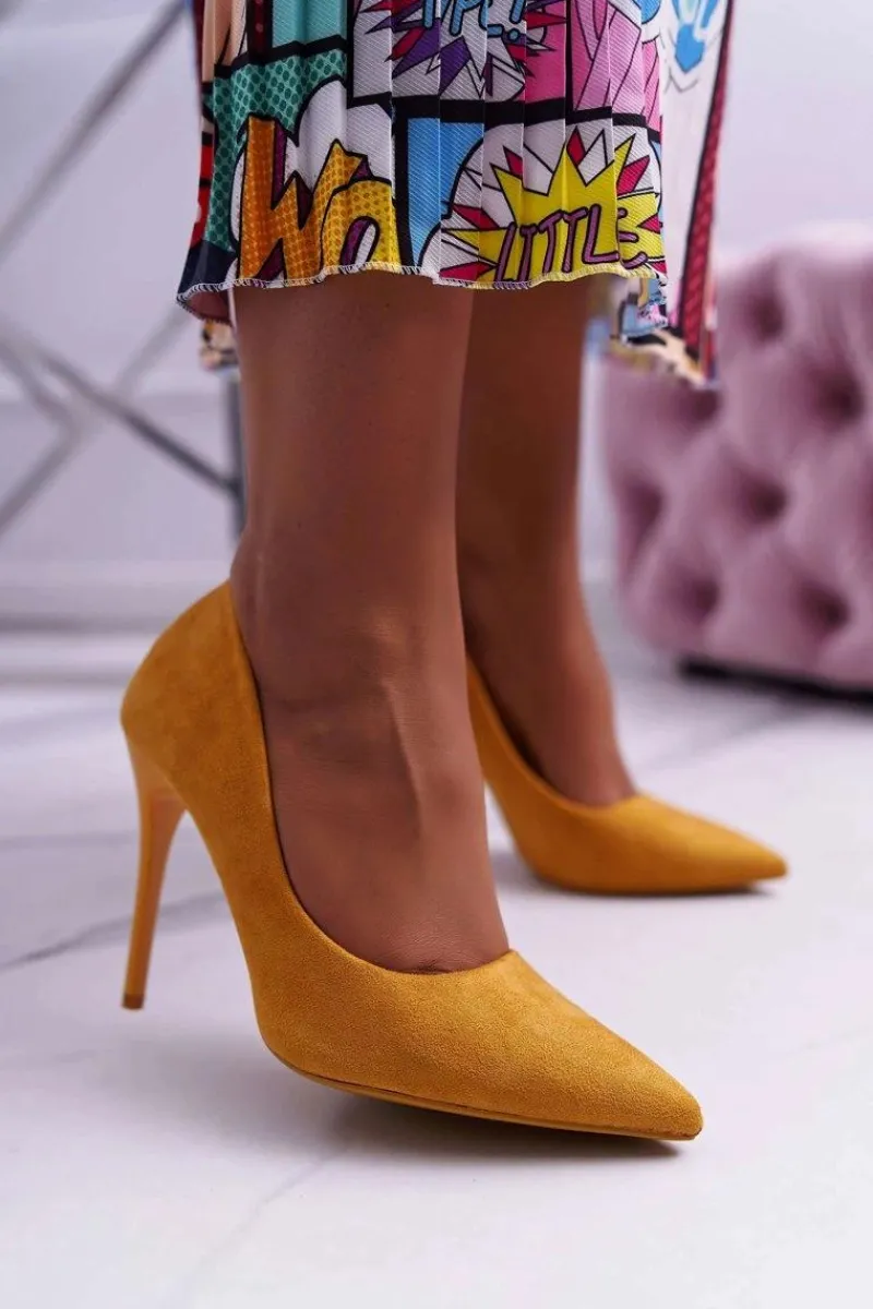 Hot Szpilki Damskie Zamszowe Żółte Yanna Damskie Szpilki Zamszowe