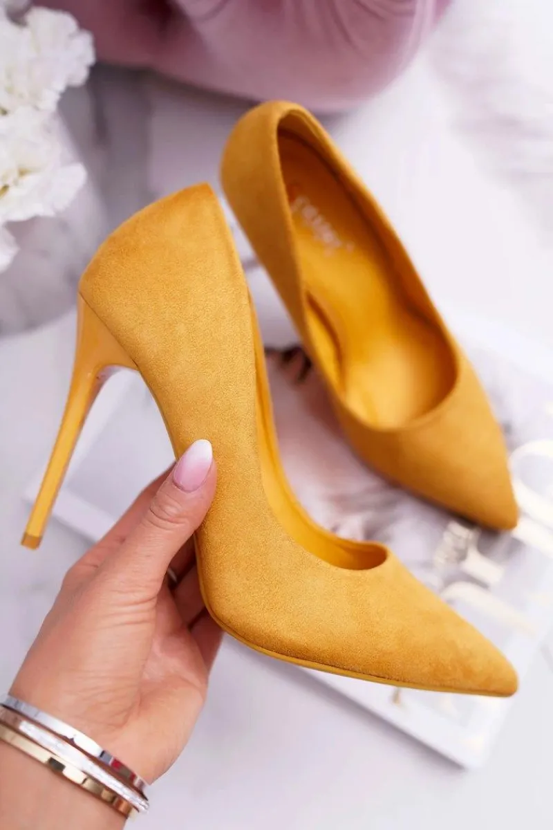 Hot Szpilki Damskie Zamszowe Żółte Yanna Damskie Szpilki Zamszowe